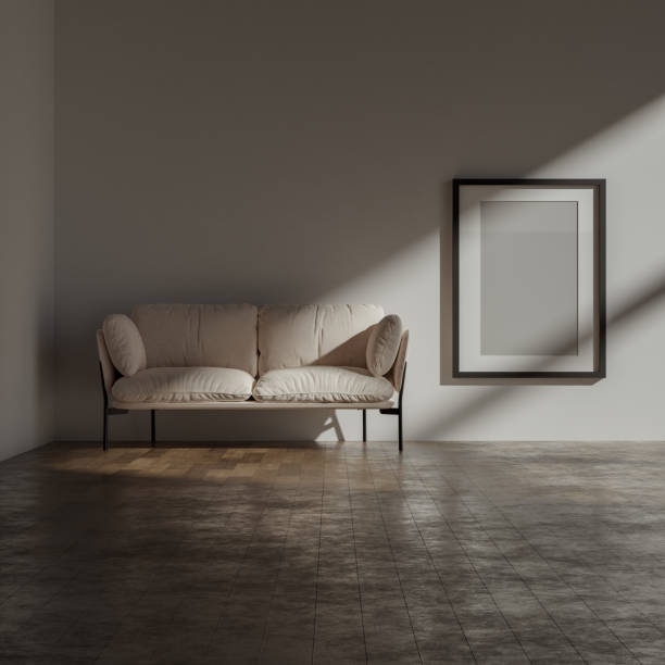 istock Bright living room interior with empty white poster 1481445417