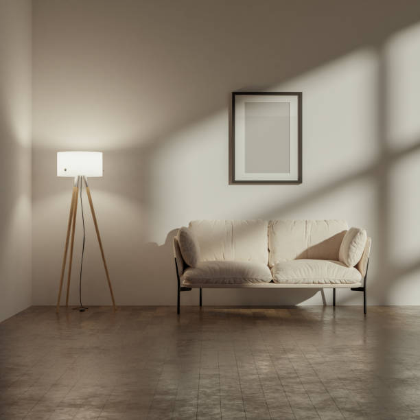 istock Bright living room interior with empty white poster 1481445442