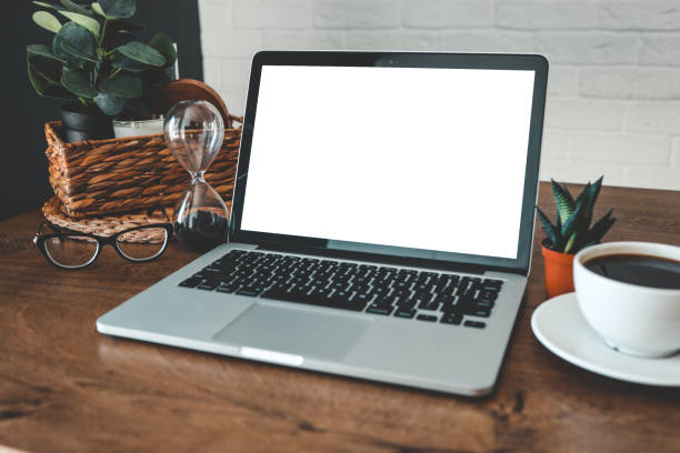istock Laptop with isolated screen in home working environment 1481445829