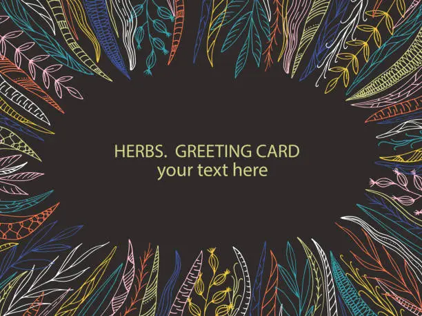 Vector illustration of ОВАЛ. Herbs. Greeting card (circle) ГЛАЗ ЗРАЧОК