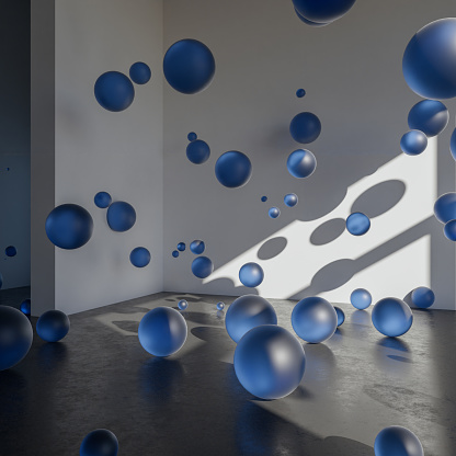 white room with colored balls