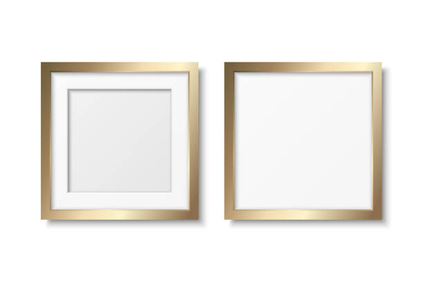 istock Vector 3d Realistic Yellow Metal, Golden Color Decorative Vintage Frame Set, Border Icon Closeup Isolated. Square Photo Frame Design Template for Picture, Border Design 1481448642