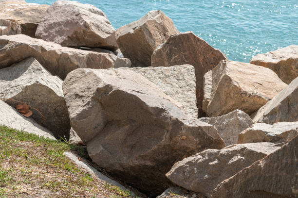 Large rocks on coast of Miami Beach