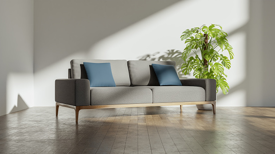 loft and vintage interior of living room, Blue armchairs on white flooring and blue wall ,3d rendering