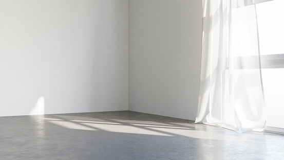 3d render of modern empty room with large white plain wall.