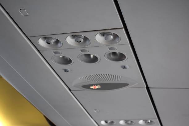 istock Overhead accessories in an airplane - no smoking sign 1481450528