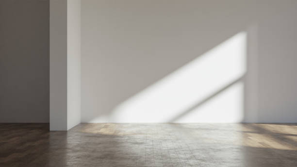 istock 3d render of modern empty room with wooden floor and large white plain wall. 1481450767