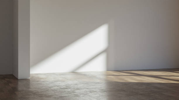 istock 3d render of modern empty room with wooden floor and large white plain wall. 1481451104