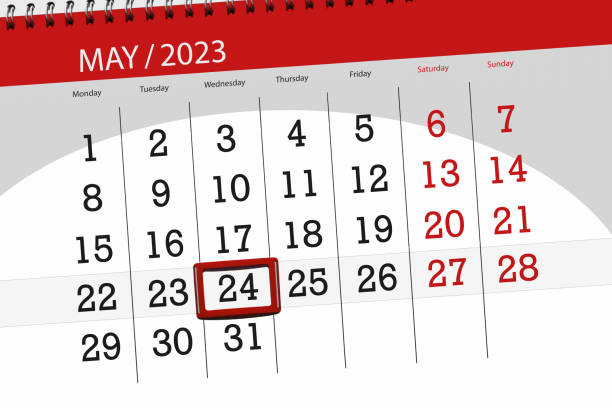 Calendar 2023, deadline, day, month, page, organizer, date, May, wednesday, number 24 Calendar 2023, deadline, day, month, page, organizer, date, May, wednesday, number 24. may 24 calendar stock illustrations