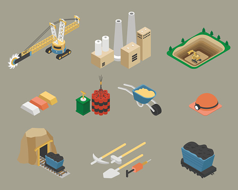 Quarry and Mining. Isometric vector illustration set.