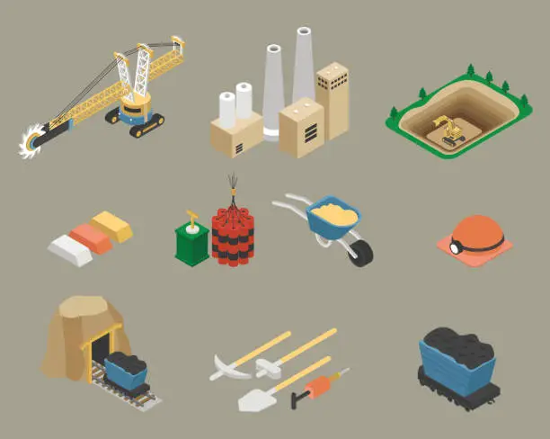 Vector illustration of Quarry and Mining Isometric Set