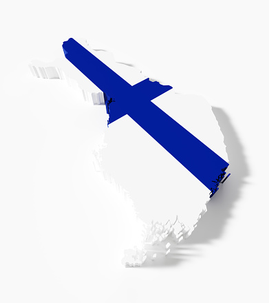 International border of Finland textured with Finnish flag on white background.  Vertical composition with clipping path and copy space.