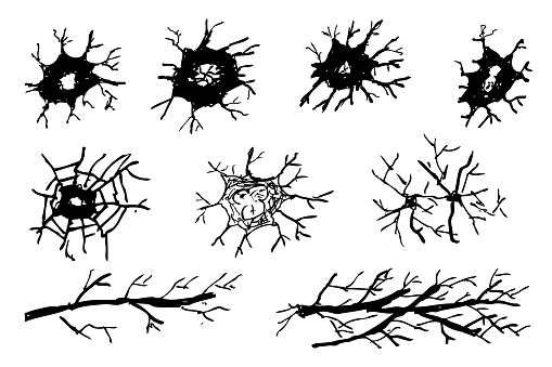 Hand Cracking Drawing Reference Simple Hand Draw Sketch Vector Black White Crack Set 9 Stock ...