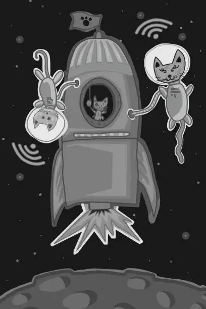 Vector illustration of Cats astronauts in space