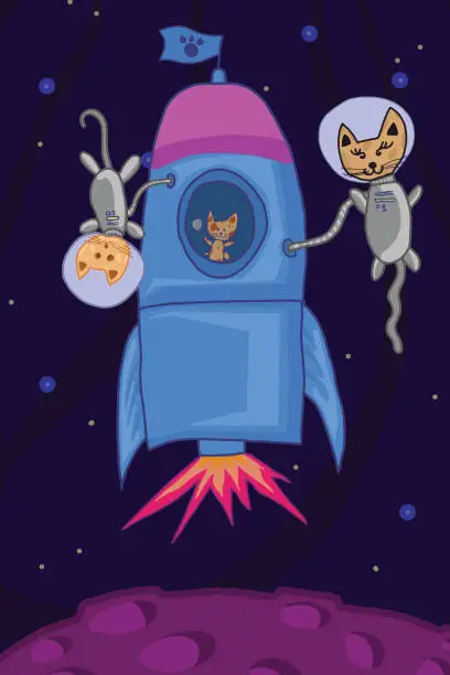 Vector illustration of Cats astronauts in space