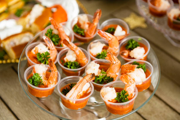 istock Table Top View of Shrimp Cocktail Ready to Eat 1481472555