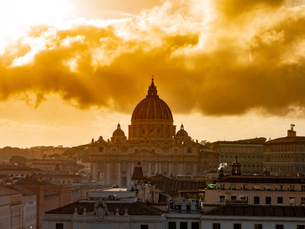 Rome Italy 14 March 2020:St. Peter's Square with marble columns and statues