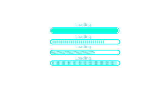 Cyan Loading Wheel Digital Technology Glowing Cyan Color Waiting Loading Bar On White ...