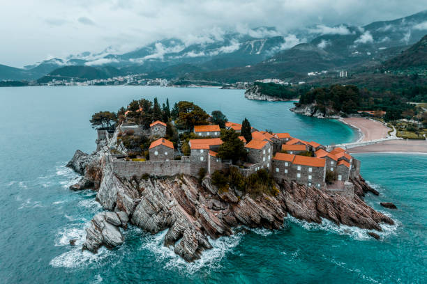 istock Sveti Stefan island captured with a drone 1481478473