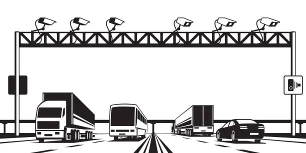 Vector illustration of Traffic enforcement cameras over highway