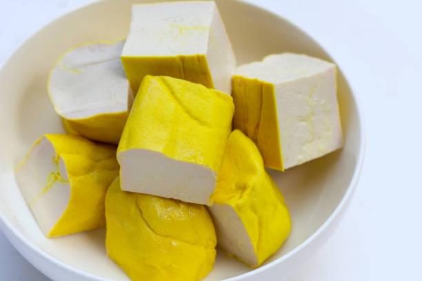 istock Yellow tofu on white background. 1481482693