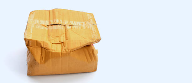 istock Damaged cardboard box with hole on white background. 1481483610