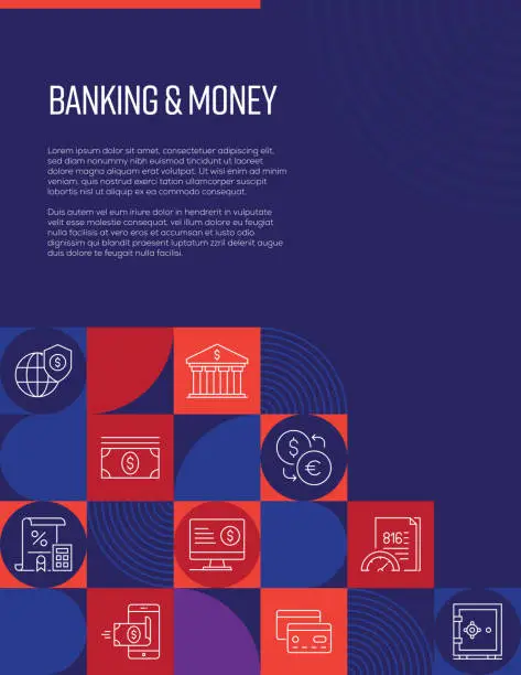 Vector illustration of Banking and Money Related Design with Line Icons. Simple Outline Symbol Icons.