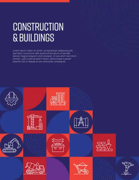 Vector illustration of Construction and Buildings Related Design with Line Icons. Simple Outline Symbol Icons.