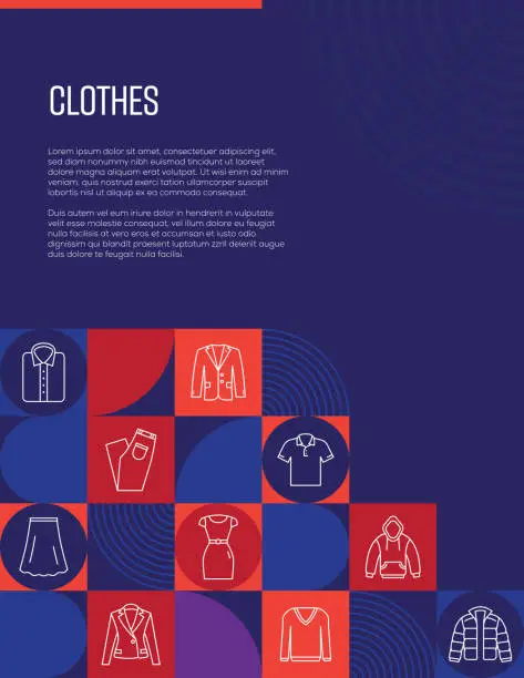 Vector illustration of Clothes and Accessories Related Design with Line Icons. Simple Outline Symbol Icons.