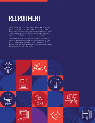 Recruitment Related Design with Line Icons. Simple Outline Symbol Icons.