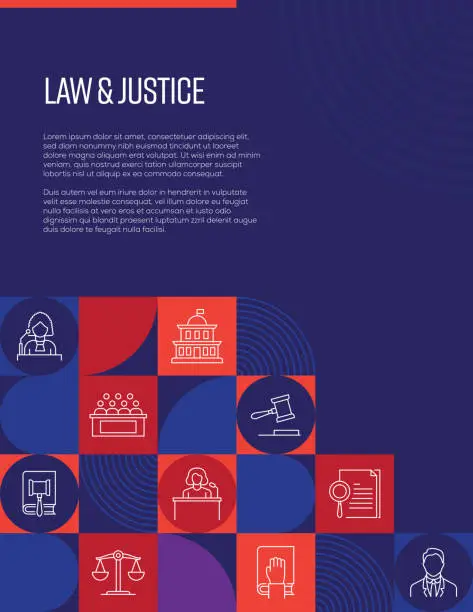 Vector illustration of Law and Justice Related Design with Line Icons. Simple Outline Symbol Icons.