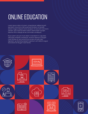 Online Education Related Design with Line Icons. Simple Outline Symbol Icons.