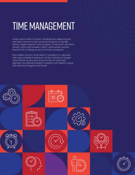 Vector illustration of Time Management Related Design with Line Icons. Simple Outline Symbol Icons.