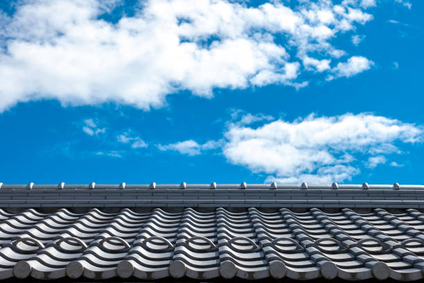 Blue sky and Japanese roof tiles