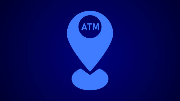 istock The location symbol of ATM machine isolated on blue color illustration background 1481504046