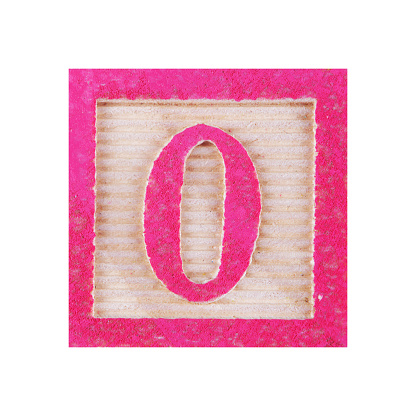 A number 0 zero childs wood block on white with clipping path