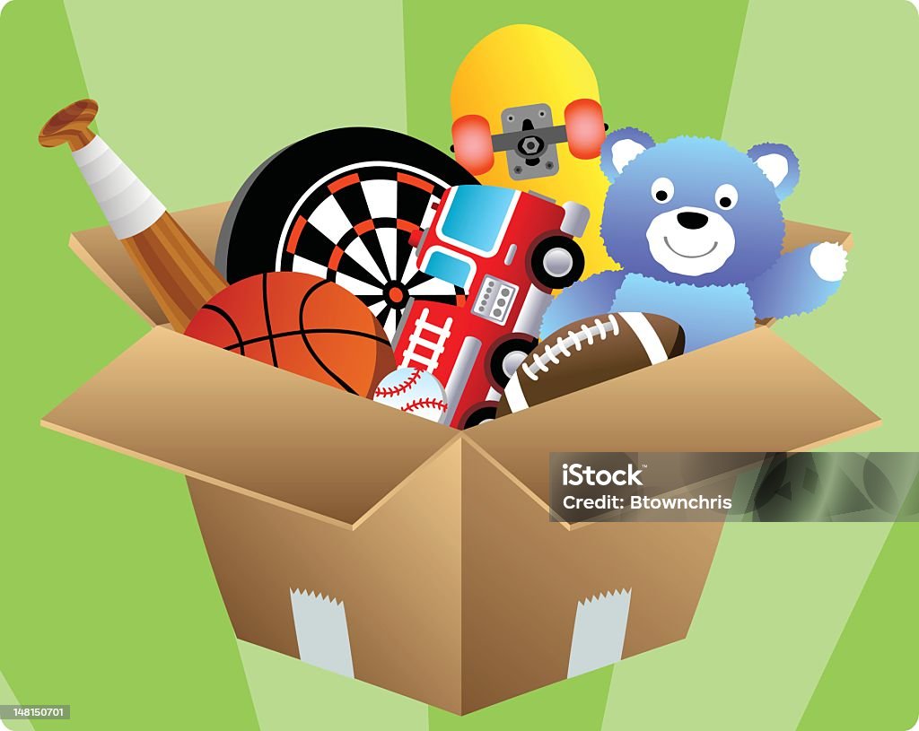 Box of Toys A box packed full of toys. Toy stock vector