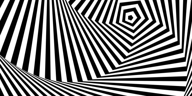 istock Optical illusion background. Black and white abstract geometric surface. Op art poster design. Torsion illusion wallpaper. Vector illustration 1481507647