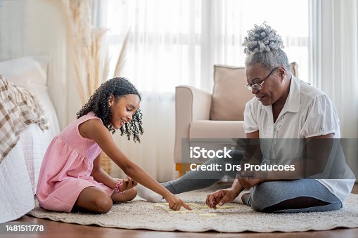 istock Grandmother and granddaughter playing dominoes 1481511778