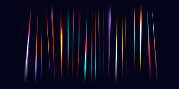 istock Reflection beam prism, lens. Rainbow, colorful spectrum, flash of bright crystal light beam, a glowing lasar ray. Flicker or focus, shine through the prism of the lens, line of light. Vector set. 1481513161