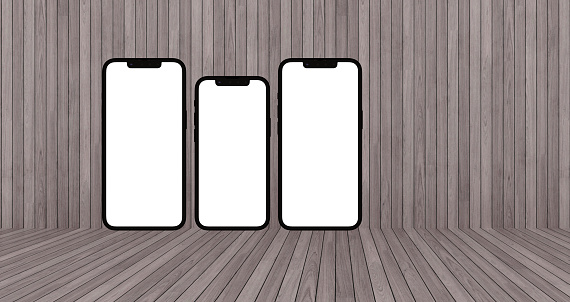 Smartphone blank screen on wooden background