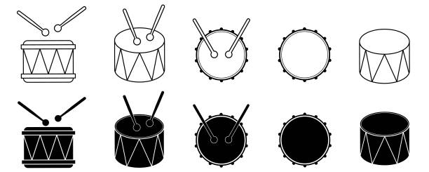 side view and top view drum icon set isolated on white background.outline silhouette drum icon vector illustration