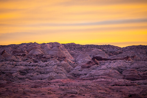 Beautiful Sunset over Mountains in Lake Powell at Golden Hour