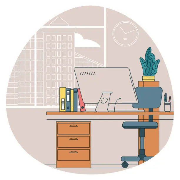 Vector illustration of Modern office workplace.