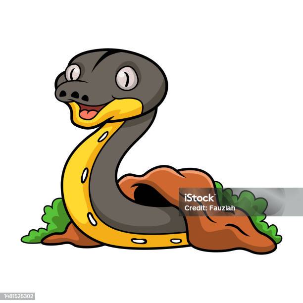 Cute Platinum Titanium Reticulated Python Cartoon Stock Illustration ...