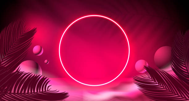 istock Frame neon poster, dark tropical retro banner, cyberpunk art. Vector illustration 1481525742