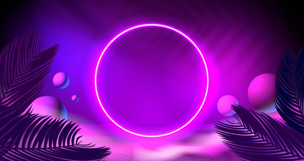 istock Frame neon poster, dark tropical retro banner, cyberpunk art. Vector illustration 1481525749