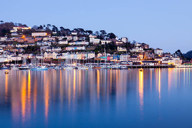 Dusk shot of Kingswear across the River Dart from Dartmouth Devon England UK