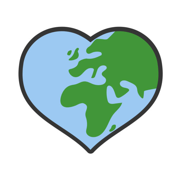 istock Heart shaped planet earth icon. Save the world. Eco friendly environmental message. Love. Map centered in Africa and Europe. 1481536021