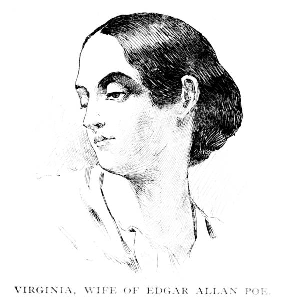 Virginia Poe Portrait, Wife of Author Edgar Allan Poe, Portrait of Virginia Poe (August 15, 1822 – January 30, 1847), wife and cousin of author Edgar Allan Poe. Illustration published 1897. The original edition is in my archives. Copyright has expired and is in Public Domain. edgar allan poe stock illustrations